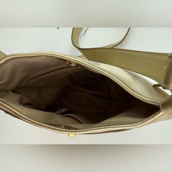 Vtg. COACH Beige and Gold Signature Canvas and Leather Crossbody Purse Bag - Picture 7 of 12
